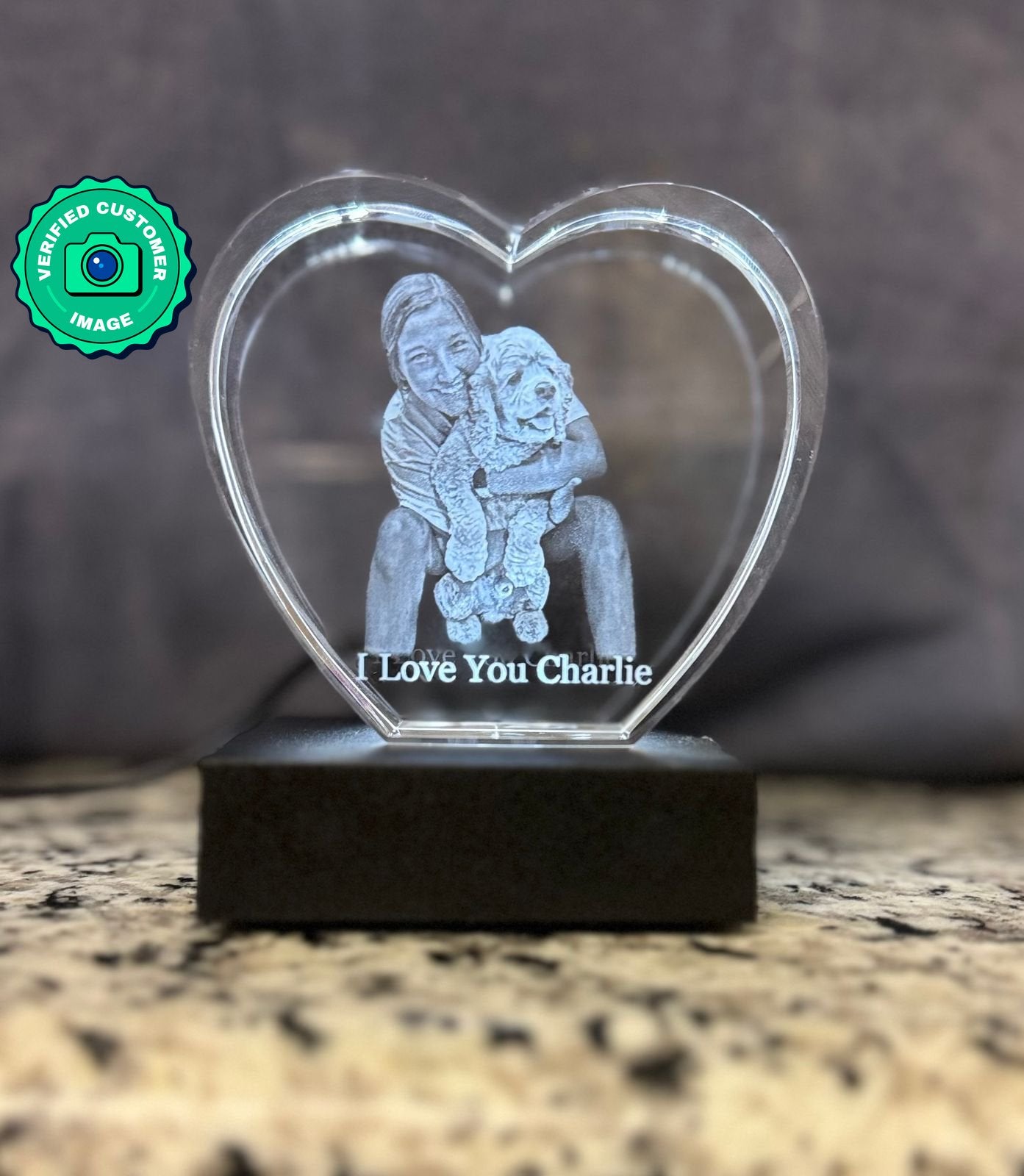 Customized Heart 3D Crystal - Personalized Laser-Engraved Image Keepsake by Discount Crystals